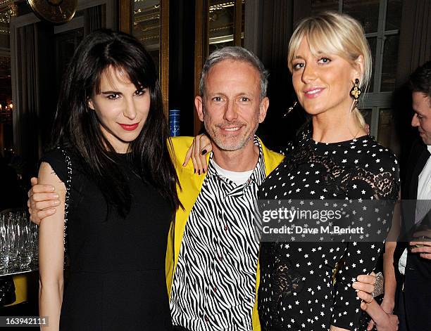 Caroline Sieber, Patrick Cox and Lady Emily Compton attend a party celebrating Patrick Cox's 50th Birthday party at Cafe Royal on March 15, 2013 in...