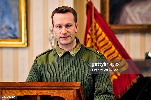 Major Andy Parker speaks at a press conference at Buller Barracks, which the family of Lance Corporal James Ashworth attended on March 18, 2013 in...