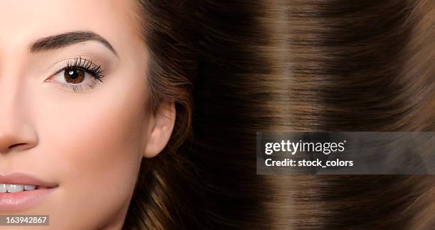 perfect brown hair - shiny straight hair stock pictures, royalty-free photos & images
