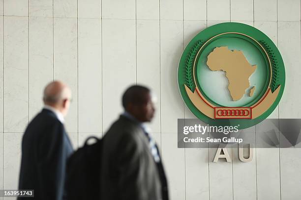 People walk through the main lobby at the headquarters of the African Union on March 18, 2013 in Addis Ababa, Ethiopia. Ethiopia, with an estimated...