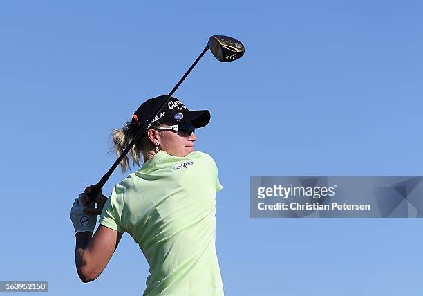 Nicole Smith hits a tee shot during the first round of the RR Donnelley LPGA Founders Cup at Wildfire Golf Club on March 14, 2013 in Phoenix, Arizona.
