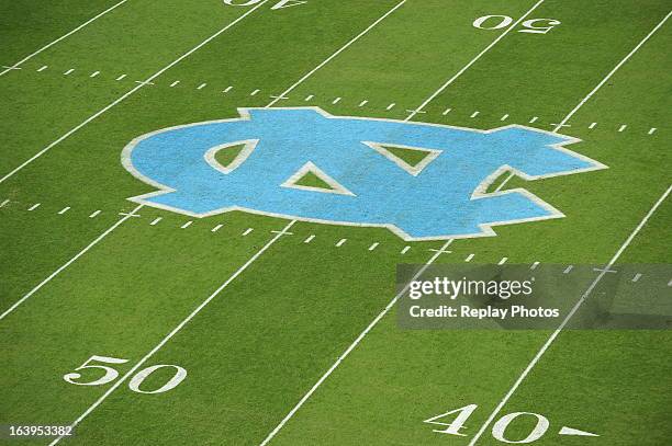 View of the North Carolina logo prior to a game between the East Carolina Pirates and the North Carolina Tar Heels at Kenan Stadium on September 22,...