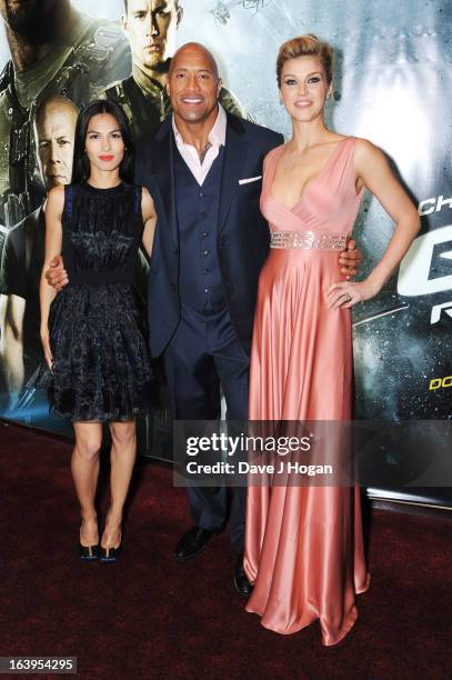 Elodie Yung, Dwayne Johnson and Adrianne Palicki attend the UK premiere of 'G.I. Joe: Retaliation' at The Empire Leicester Square on March 18, 2013...