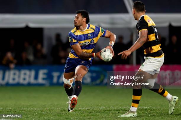 Melani Nanai of Bay of Plenty runs the ball during the round four Bunnings Warehouse NPC match between Taranaki and Bay of Plenty at Yarrow Stadium,...