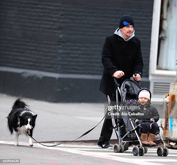 Ethan Hawke and Clementine Jane Hawke are seen in the Meat Packing District on March 18, 2013 in New York City.