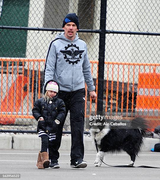 Ethan Hawke and Clementine Jane Hawke are seen in the Meat Packing District on March 18, 2013 in New York City.