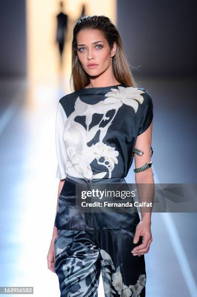 Ana Beatriz Barros walks the runway during the Animale show during Sao Paulo Fashion Week Summer 2013/2014 on March 18, 2013 in Sao Paulo, Brazil.