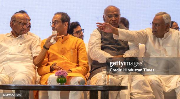 Congress President Mallikarjun Kharge and party leader Rahul Gandhi, NCP chief Sharad Pawar, Shiv Sena chief Uddhav Thackeray, Bihar CM Nitish Kumar,...