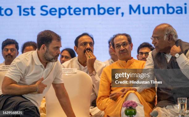 Congress President Mallikarjun Kharge and party leader Rahul Gandhi, NCP chief Sharad Pawar, Shiv Sena chief Uddhav Thackeray, Bihar CM Nitish Kumar,...