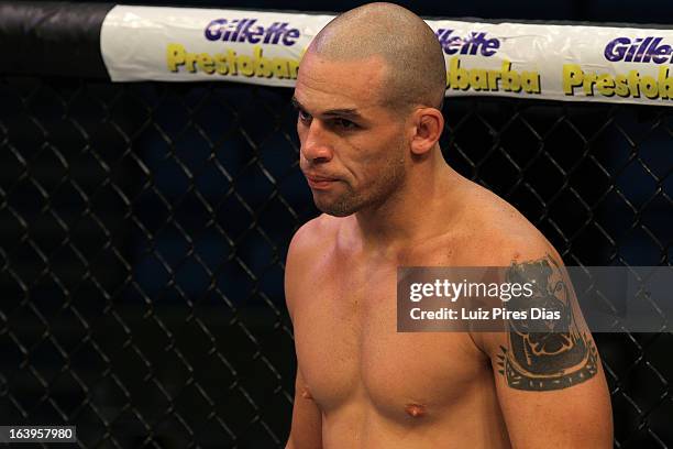 Daniel "Gelo" Oliveira stands in the Octagon before his elimination fight during filming of season two of The Ultimate Fighter Brazil on January 20,...