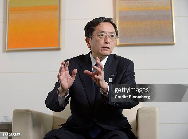 Osamu Shinobe, incoming president of All Nippon Airways Co. , speaks during an interview in Tokyo, Japan, on Tursday, March 14, 2013. ANA, Japan’s...