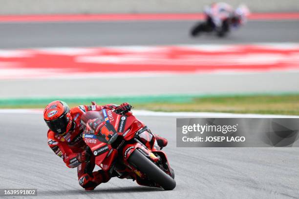 Ducati Italian rider Francesco Bagnaia competes during the MotoGP qualifying session of the Moto Grand Prix de Catalunya at the Circuit de Catalunya...