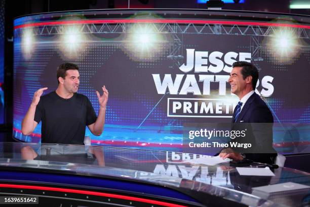 Billy McFarland and Jesse Watters speak during "Jesse Watters Primetime" at Fox News Studios on August 25, 2023 in New York City.