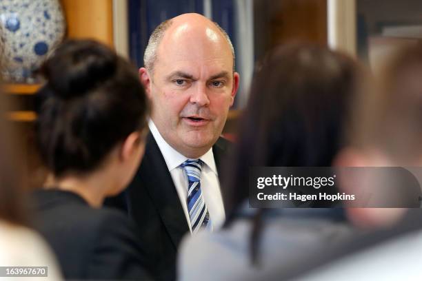 Steven Joyce speaks to media during a press conference at The Beehive on March 19, 2013 in Wellington, New Zealand. Joyce today announced a $6...