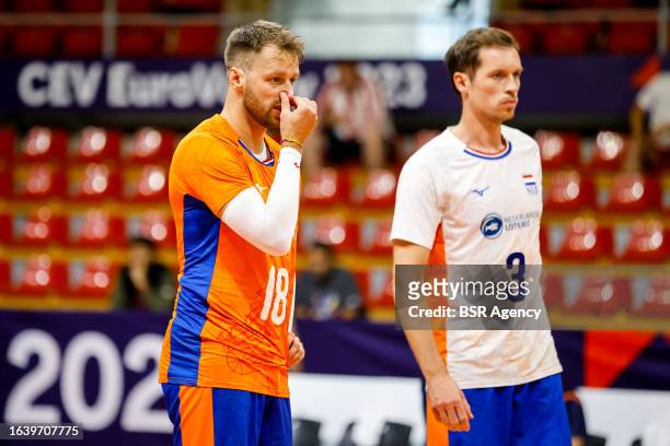 Robbert Andringa of the Netherlands looks on during the CEV EuroVolley 2023 match between Montenegro and Netherlands at Sports Center Boris...