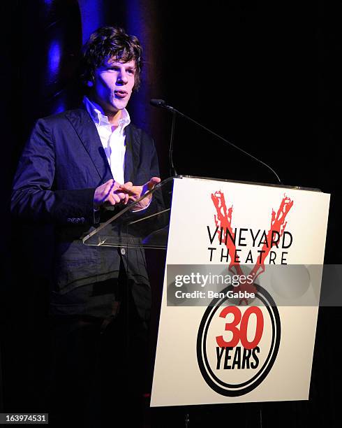 Jesse Eisenberg attends the Vineyard Theatre 30th Anniversary gala at The Edison Ballroom on March 18, 2013 in New York City.