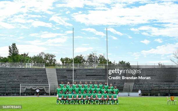 Tours , France - 2 September 2023; The Ireland squad, back row, from left, Ross Byrne, Jeremy Loughman, Rob Herring, James Lowe, Jack Crowley, Mack...