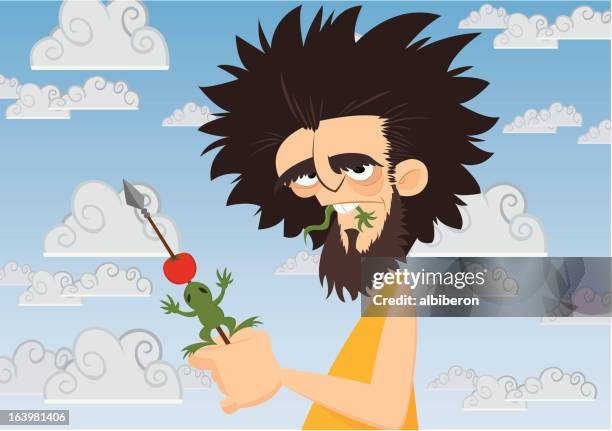 ilustraciones, imágenes clip art, dibujos animados e iconos de stock de caveman comer - primitivism