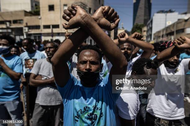 Eritrean asylum seekers stage a protest in front of the Eritrean Embassy building in Tel Aviv, Israel on September 02, 2023. Eritrean asylum seekers...