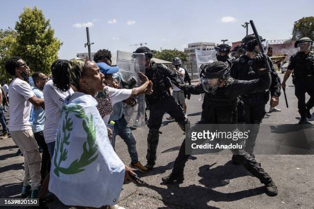 Eritrean asylum seekers clash with the Israeli police in Tel Aviv, Israel on September 02, 2023. Eritrean asylum seekers in Israel marched towards...
