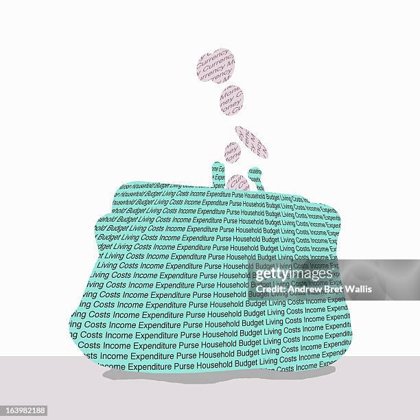 coins falling into an open purse - buy englischer begriff stock-grafiken, -clipart, -cartoons und -symbole