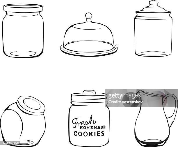 ilustrações de stock, clip art, desenhos animados e ícones de cozinha de vidro para jarros, misturador e cúpula de vidro, - jar