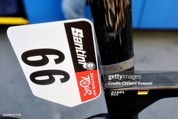 Number detail view of Rick Zabel of Germany and Team Israel - Premier Tech prior to the 38th Deutschland Tour 2023, Stage 3 a 173.8km stage from...