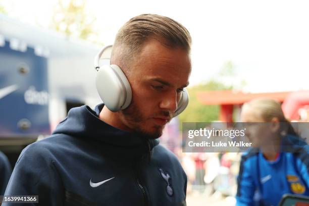 James Maddison of Tottenham Hotspur arrives at the stadium prior to the Premier League match between AFC Bournemouth and Tottenham Hotspur at...