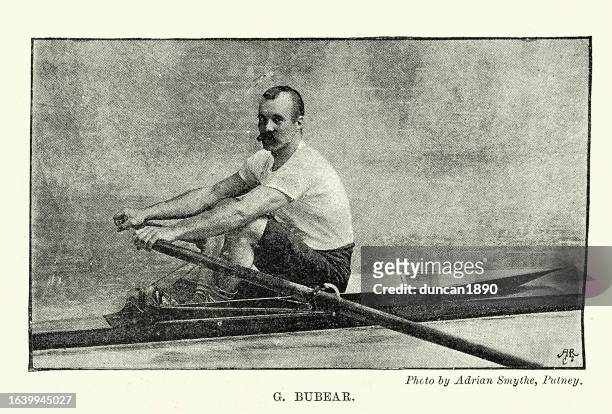 ilustraciones, imágenes clip art, dibujos animados e iconos de stock de george bubear un remero de la era victoriana, sculling, remo, historia del deporte 1890s, siglo 19 - rowing