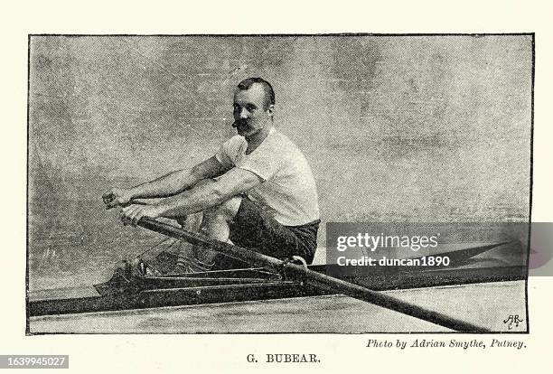 stockillustraties, clipart, cartoons en iconen met george bubear a victorian era rower, sculling, rowing, history of sport 1890s, 19th century - single scull