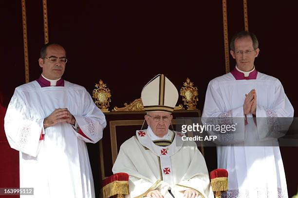 Pope Francis sits during his inauguration mass at St Peter's square on March 19, 2013 at the Vatican. World leaders flew in for Pope Francis's...