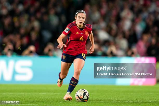 Aitana Bonmatí of Spain goes forward with the ball during the FIFA Women's World Cup Australia & New Zealand 2023 Final game between England and...