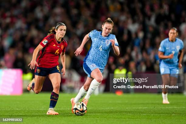 Aitana Bonmatí of Spain and Keira Walsh of England battle for the ball during the FIFA Women's World Cup Australia & New Zealand 2023 Final game...