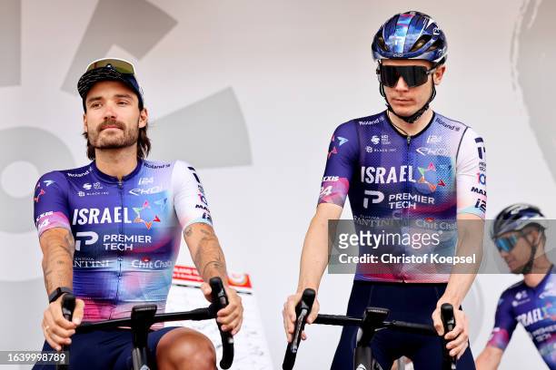 Rick Zabel of Germany and Nick Schultz of Australia and Team Israel - Premier Tech prior to the 38th Deutschland Tour 2023, Stage 3 a 173.8km stage...
