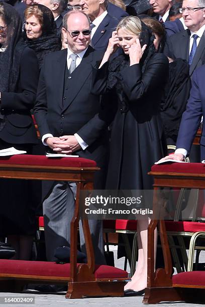 Prince Albert II of Monaco and Princess Charlene attend the Inauguration Mass of Pope Francis in St. Peter's Square for his Inauguration Mass on...