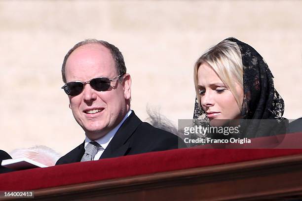 Prince Albert II of Monaco and Princess Charlene attend the Inauguration Mass of Pope Francis in St. Peter's Square for his Inauguration Mass on...