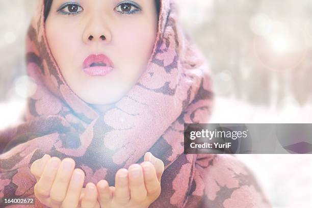 woman in snow - eye color stock pictures, royalty-free photos & images