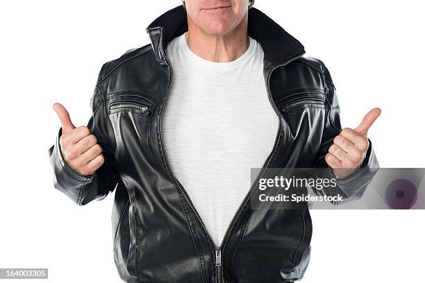 thumbs up - leather jacket stock pictures, royalty-free photos & images