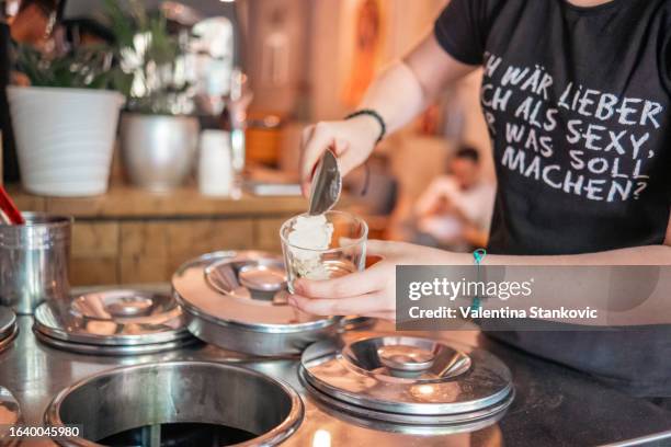 in summer, ice cream is the best choice - waitress booth stock pictures, royalty-free photos & images