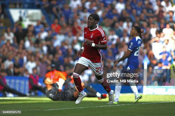 Anthony Elanga of Nottingham Forest goal celebration during the Premier League match between Chelsea FC and Nottingham Forest at Stamford Bridge on...