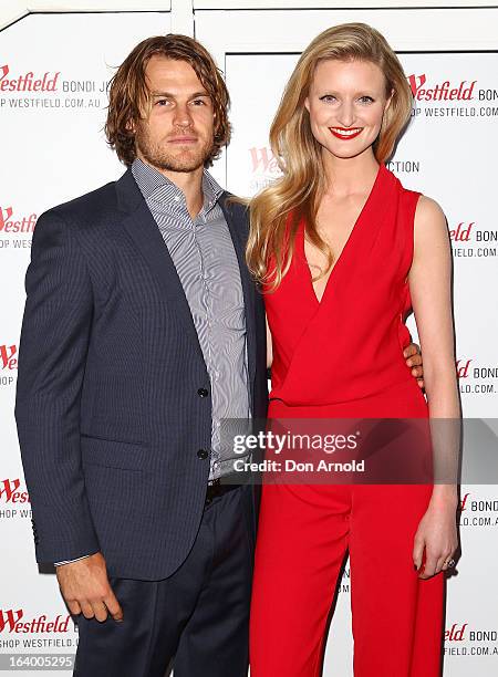 David Williams and Candice Lake pose at the Westfield Autumn/Winter 2013 launch at Pelicano Bar on March 19, 2013 in Sydney, Australia.