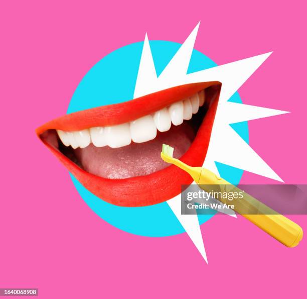 teeth brushing - mund stock-fotos und bilder