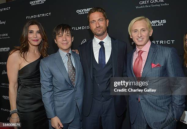 Actress Jo Champa, producer Alan Siegel, actor Gerard Butler and designer David Meister attend Brioni Sponsors Film District's World Premiere Of...