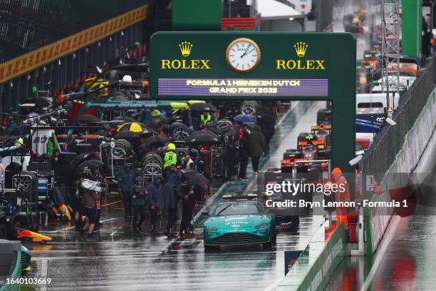 The field line up behind the FIA Safety Car in the Pitlane during a red flag delay during the Round 12:Zandvoort Sprint race of the Formula 2...