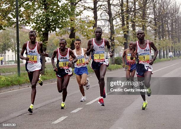 Lucas Kilbert of Kenya,15 Willy Cherviyot of Kenya, 29 Hamam Larbi of Morocco, 7 Joshua Kimaiyo of Kenya and 2 Japhet Kosgei of Kenya running the...
