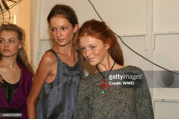 Solange Wilvert and Cintia Dicker backstage at the Fall 2005 Derek Lam show in New York.
