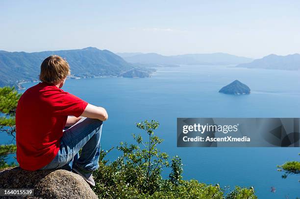 blick auf das meer - miyajima stock-fotos und bilder