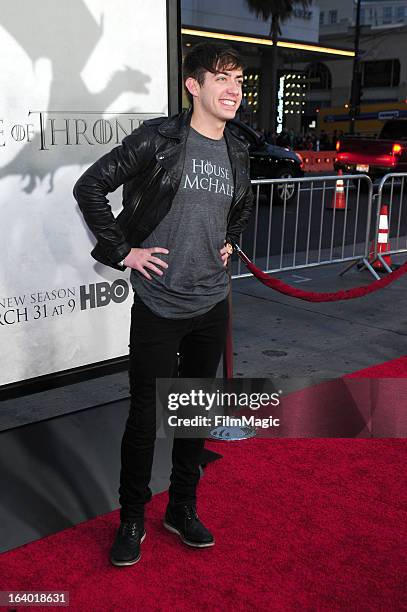 Actor Kevin McHale attends "Game Of Thrones" Los Angeles premiere presented by HBO at TCL Chinese Theatre on March 18, 2013 in Hollywood, California.