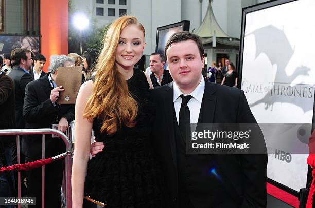 Actors Sophie Turner and John Bradley attend "Game Of Thrones" Los Angeles premiere presented by HBO at TCL Chinese Theatre on March 18, 2013 in...