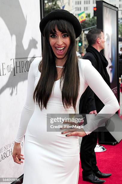 Actress Oona Chaplin attends "Game Of Thrones" Los Angeles premiere presented by HBO at TCL Chinese Theatre on March 18, 2013 in Hollywood,...